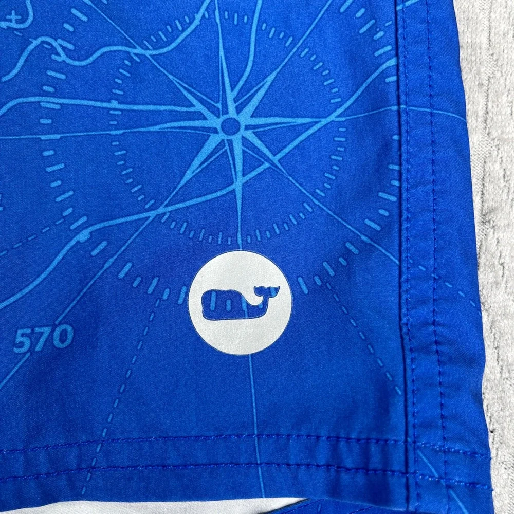 Vineyard Vines Board Shorts Men 32 Blue Nautical Map Print Swim Trunks Neon Trim
